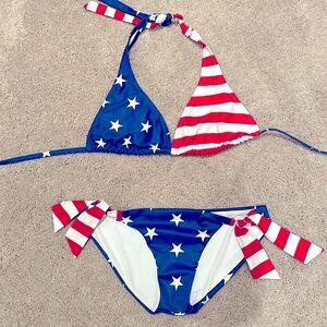 America Flag Red White & Blue Swim Suit Stars Stripes USA Bikini Size S Small